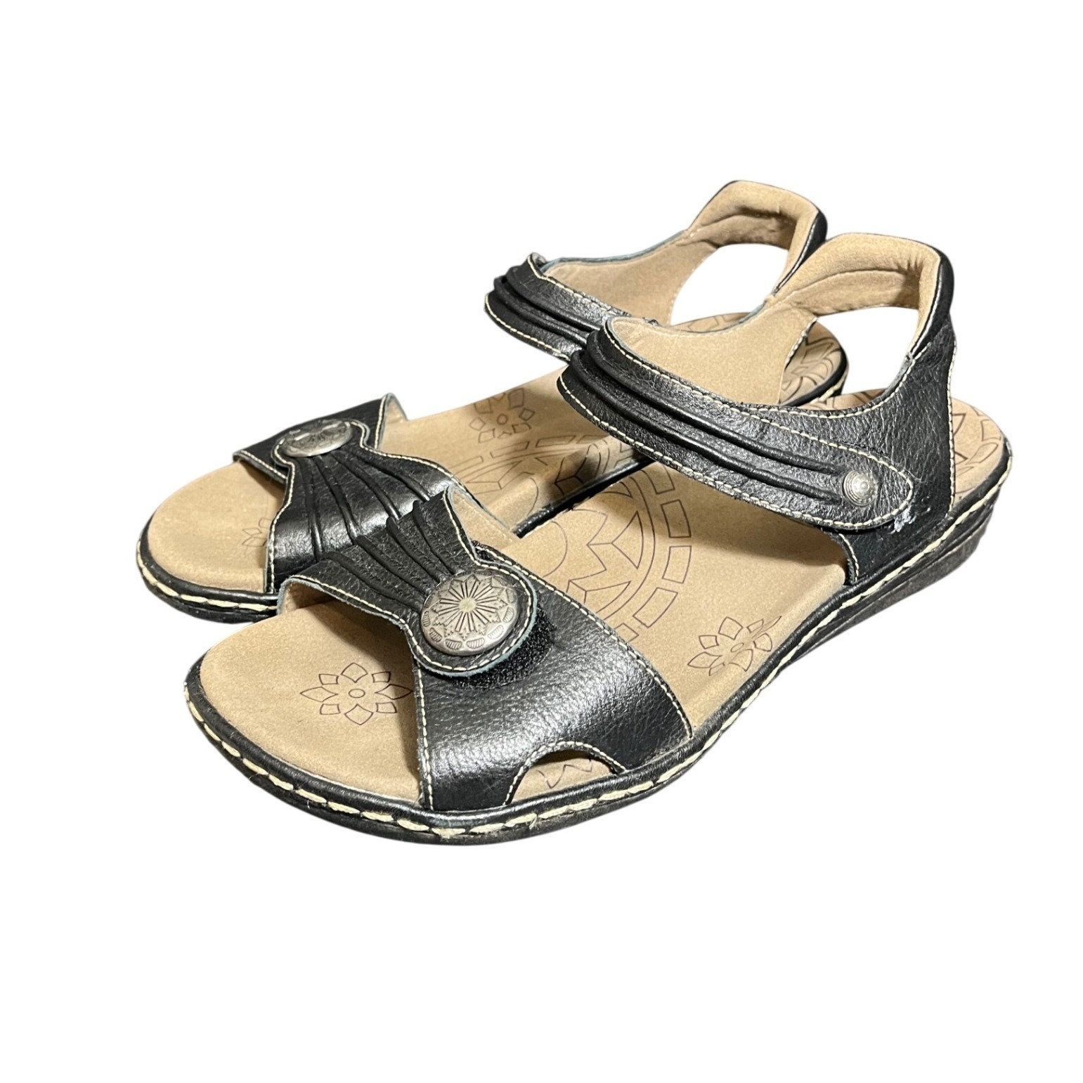 Taos Escape Sandals Womens 8 Black Leather Adjustable Strappy Comfort Esc-11731
